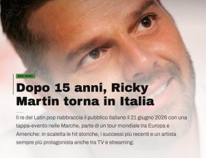 Ricky Martin torna in Italia dopo 15 anni: l’estate 2026 accende San Benedetto del Tronto
