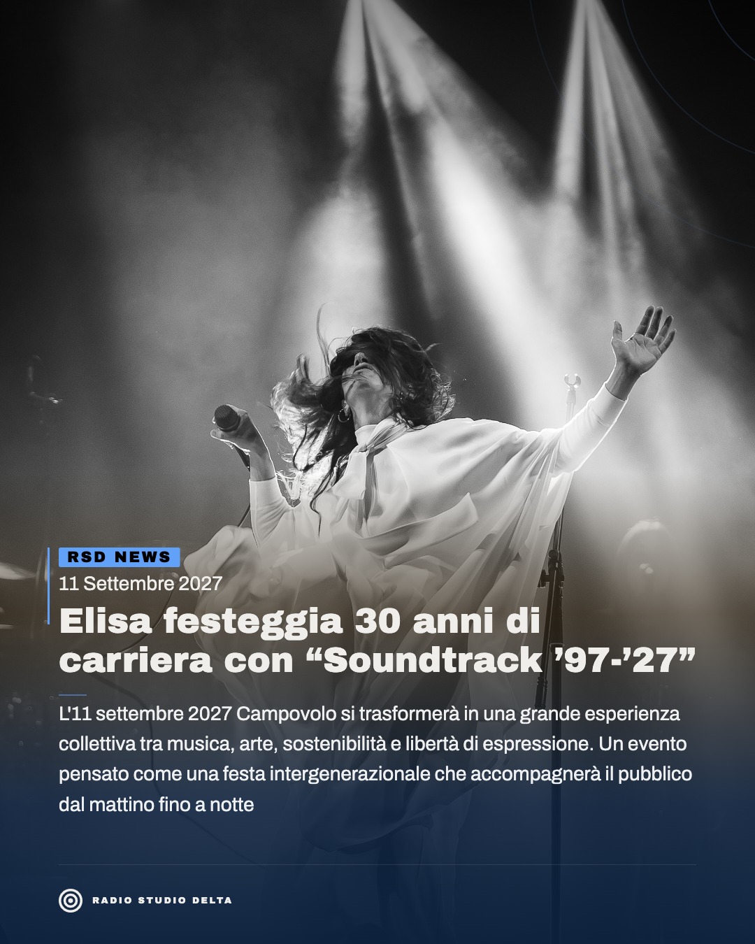 L'11 settembre 2027 Campovolo si trasformerà in una grande esperienza collettiva tra musica, arte, sostenibilità e libertà di espressione. Un evento pensato come una festa intergenerazionale che accompagnerà il pubblico dal mattino fino a notte