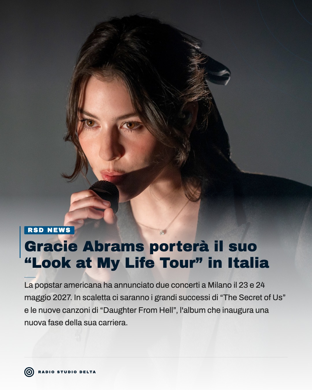 La popstar americana ha annunciato due concerti a Milano il 23 e 24 maggio 2027. In scaletta ci saranno i grandi successi di “The Secret of Us” e le nuove canzoni di “Daughter From Hell”, l'album che inaugura una nuova fase della sua carriera.