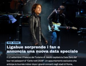 Ligabue sceglie Jesolo per la prima notte del tour nei palasport: annunciata la Data Zero di “Certe notti 2026”