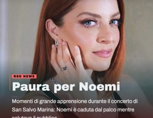 Noemi si ferma dopo la caduta dal palco